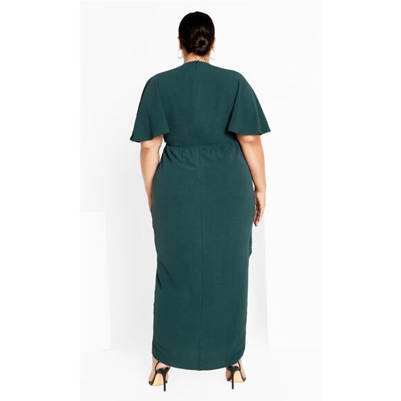 City Chic Braelynn Maxi Dress Emerald Tulip Flutter S Plus Size 16 Wedding *Flaw - Picture 13 of 16